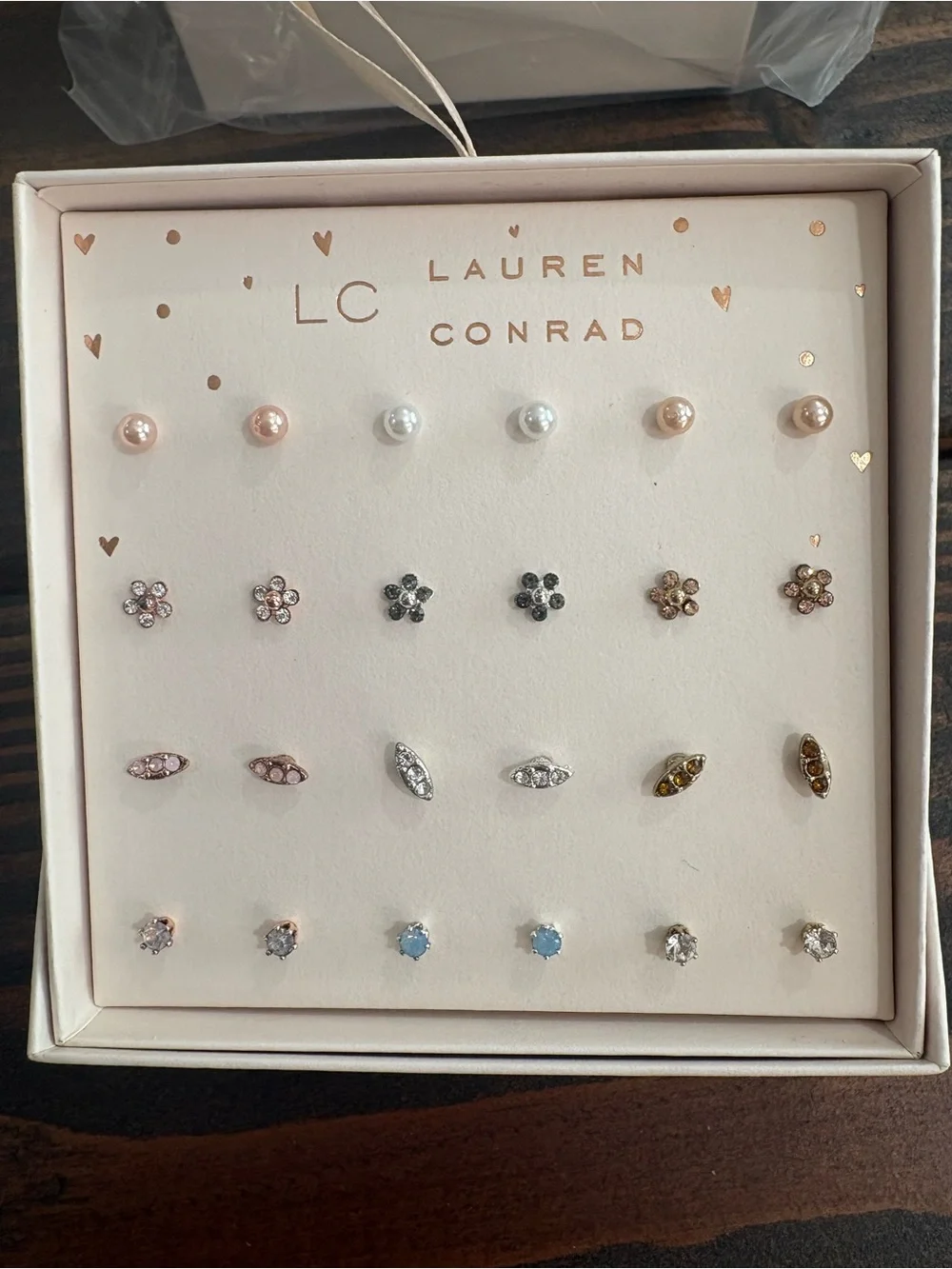 LC Lauren Conrad Pink, Gold, Silver & Pearl Stud Earring Set